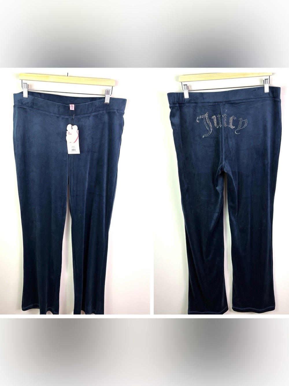 NWT Juicy Couture Navy Velour Joggers with Rhinestone Juicy Logo size L